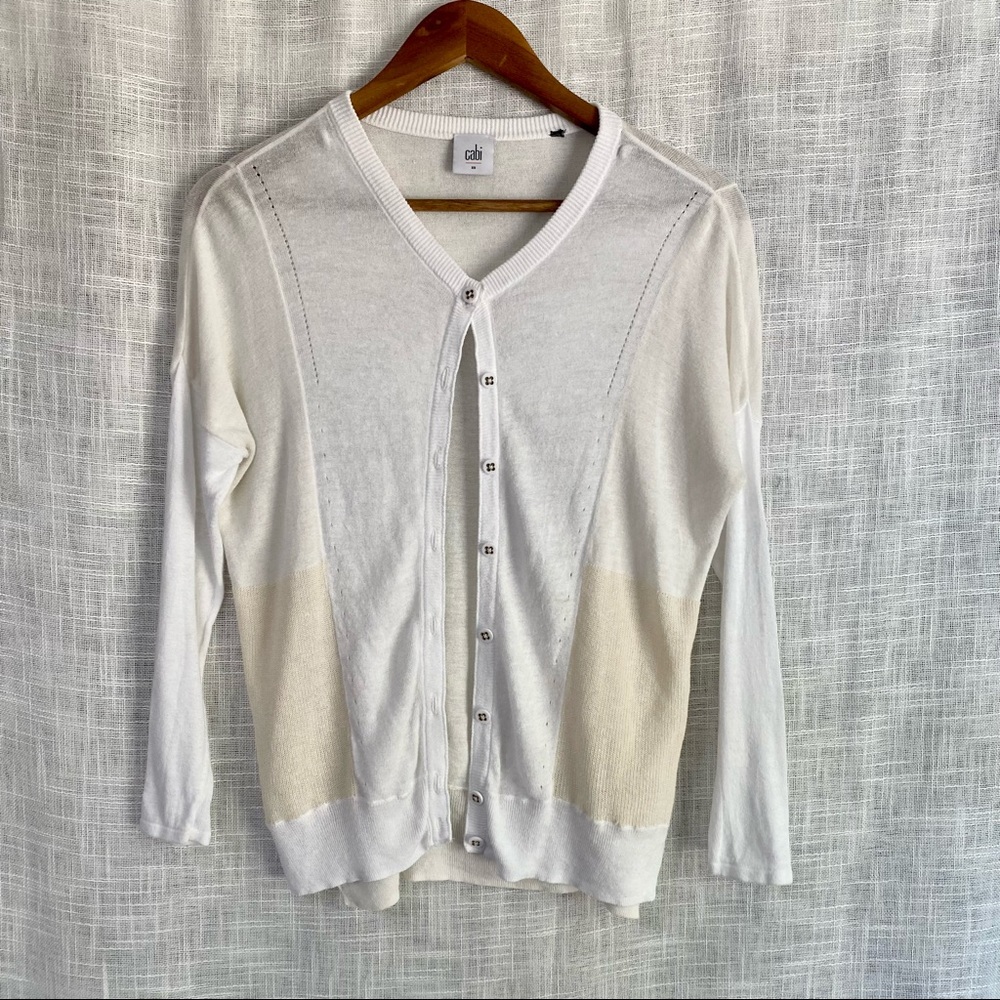 Cabi Blanca Neutral Summer Cardigan White Lightweight Coastal Sweater XS